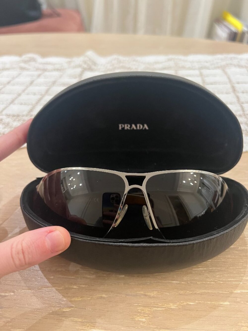 Vintage Prada Y2K Tortoise & Gunmetal Oversized Aviator Shield Sunglasses + Case